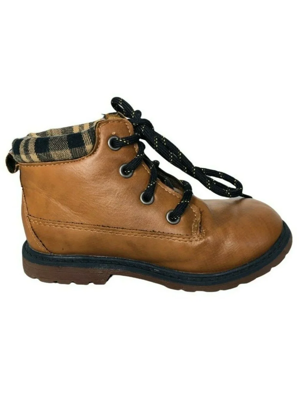 OshKosh B'Gosh Braxton B Boots Little Boys Toddler 10 Tan Black Plaid Shoes Beig
